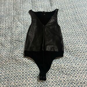 Express Black Faux Leather Bodysuit